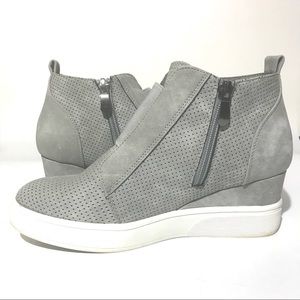 Gray Perforated Wedge Sneakers